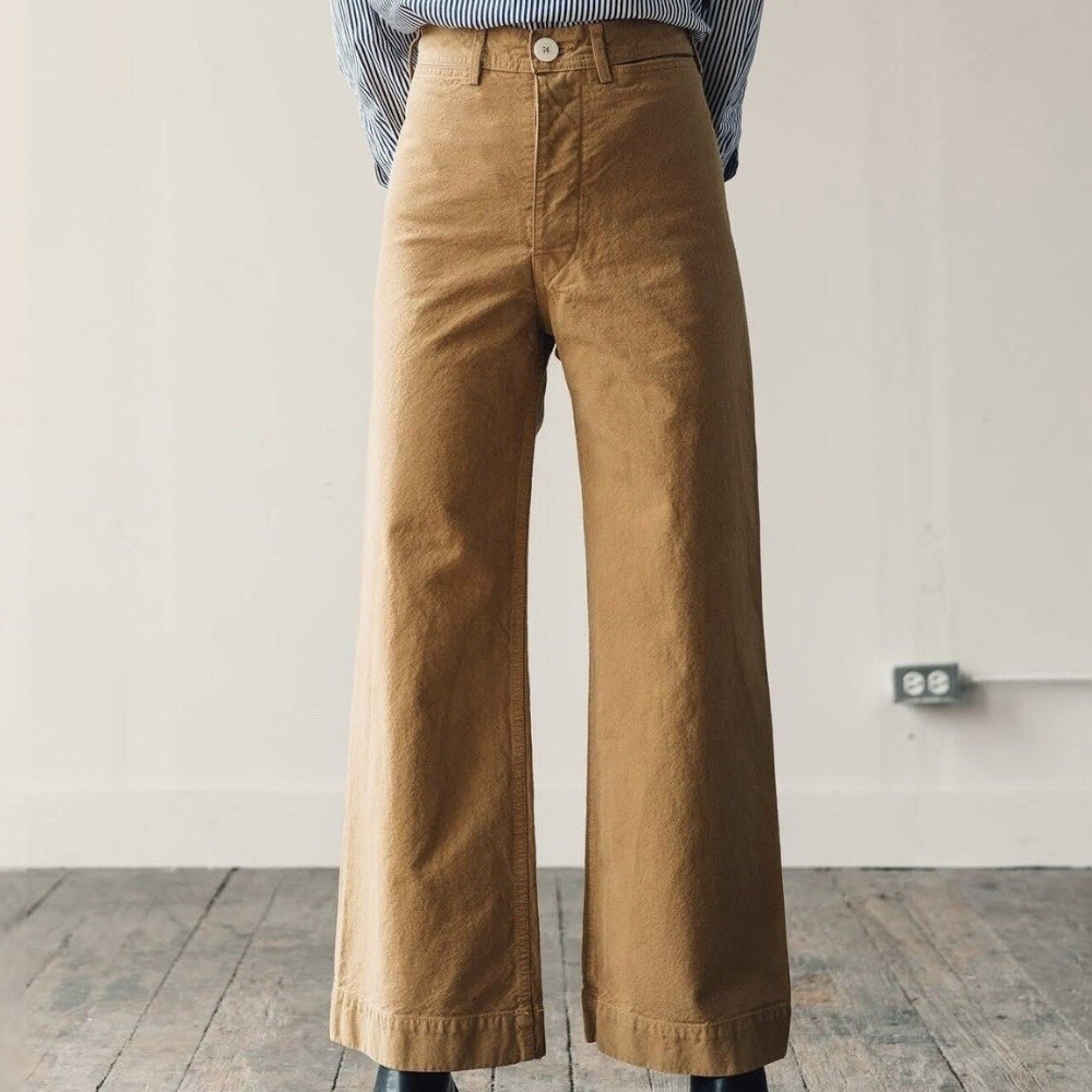 Jesse Kamm Sailor Pants Small Tobacco Wheat Brown Wide Leg High Waist Cotton
